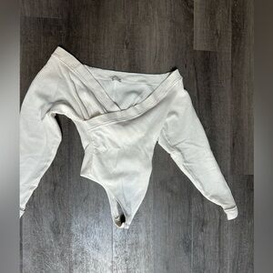 Free People Cream Textured Knit Body Suit